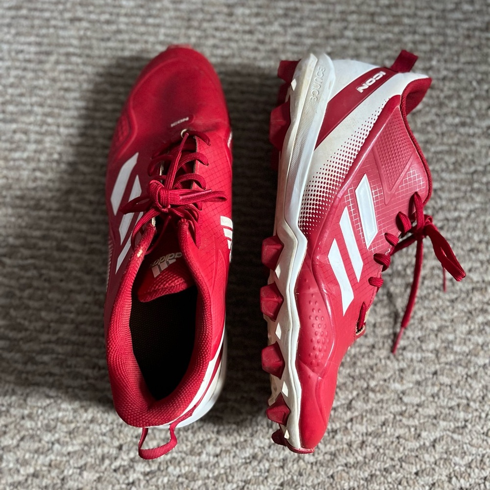 Adidas Mens Red and White Baseball Cleats